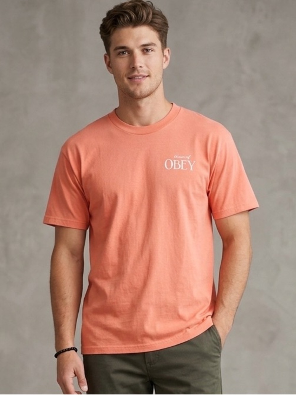 Obey Coral Crewneck Logo Short Sleeve Tee - Men